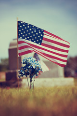 American veteran flag in the cemetery