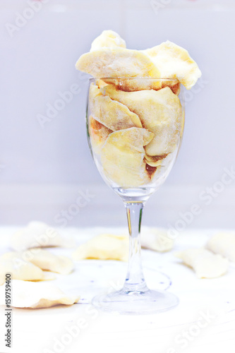 dumplings in a transparent glass goblet