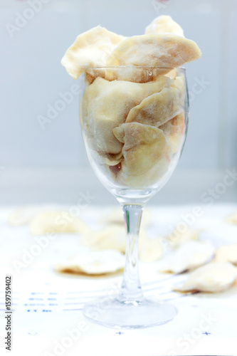 dumplings in a transparent glass goblet