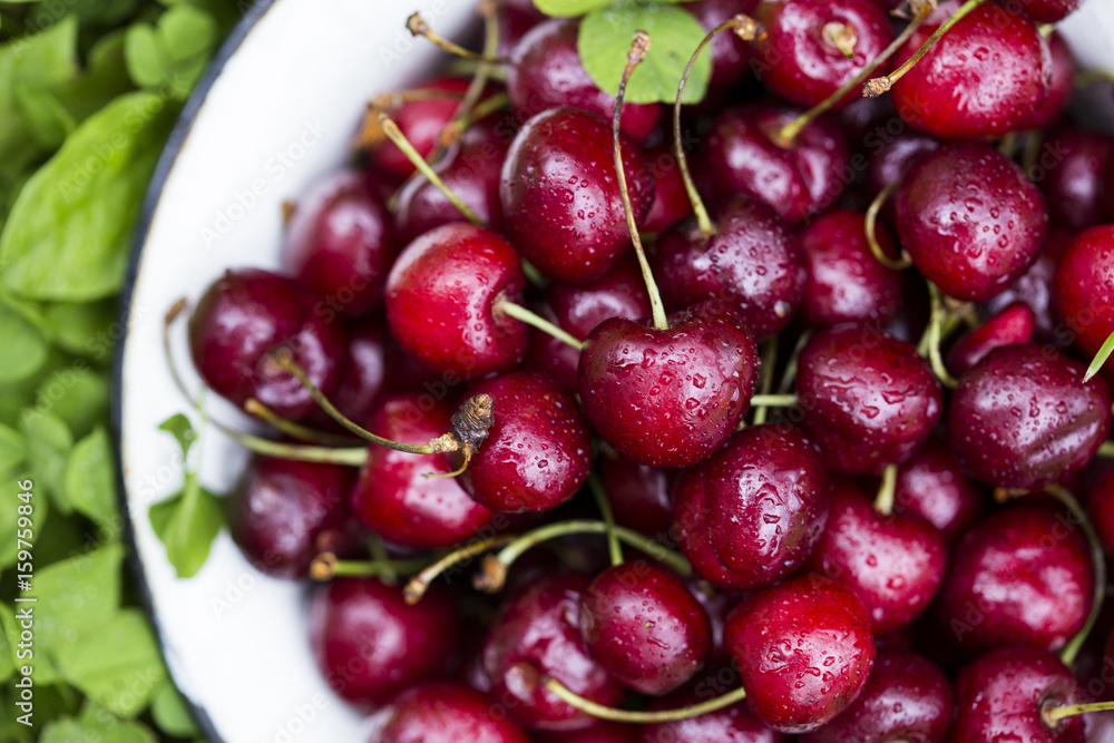 Fresh cherries in bowl Fresh cherries in bowl
