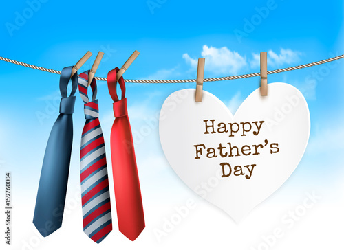 Happy Father's Day Background With A Three Ties On Rope. Vector illustration