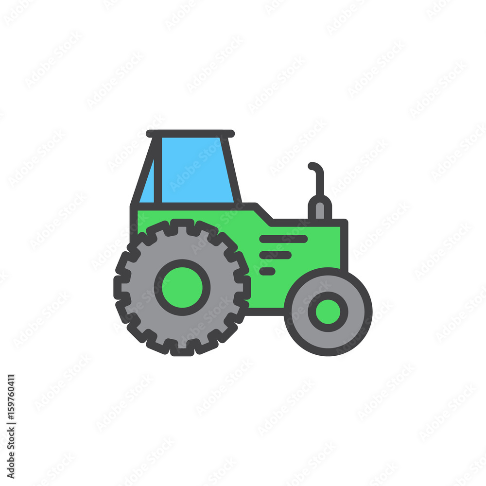 Tractor filled outline icon, line vector sign, linear colorful pictogram. Symbol, logo illustration Tractor filled outline icon, line vector sign, linear colorful pictogram. Symbol, logo illustration