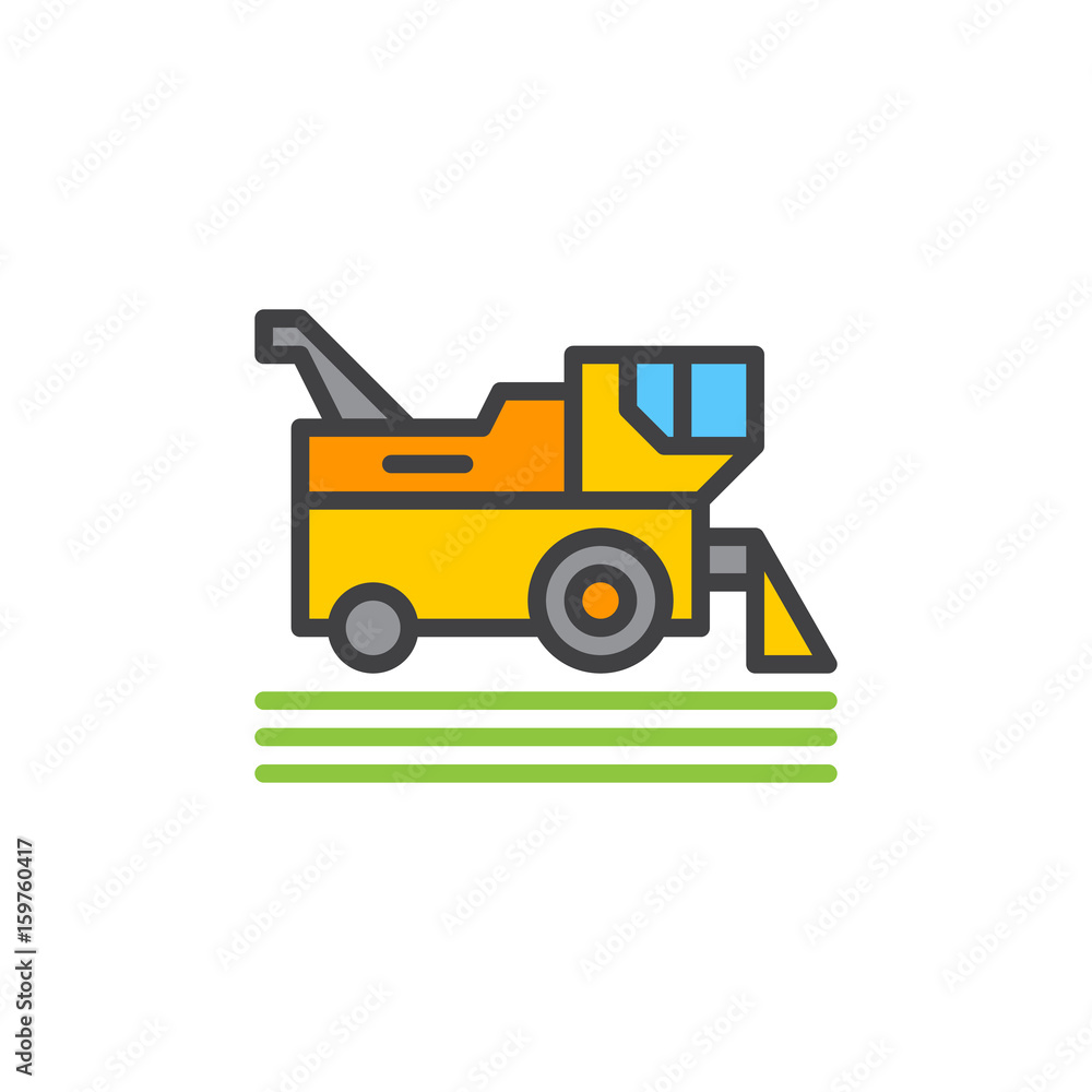 Combine harvester filled outline icon, line vector sign, linear colorful pictogram. Symbol, logo illustration Combine harvester filled outline icon, line vector sign, linear colorful pictogram. Symbol, logo illustration