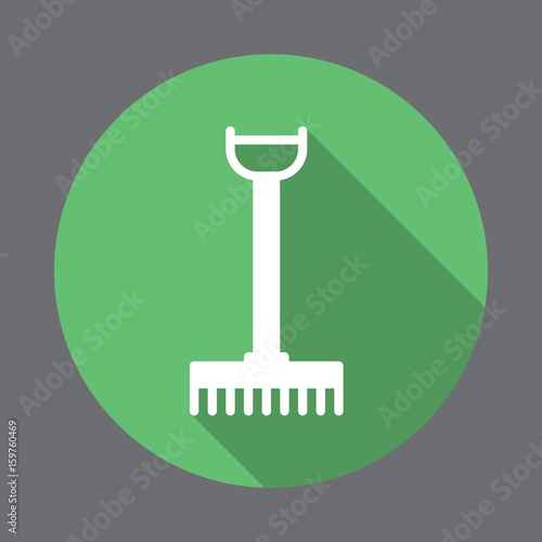 Rake flat icon. Round colorful button, circular vector sign with long shadow effect. Flat style design