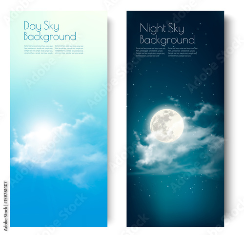 Two contrasting sky banners - Day and Night. Vector.