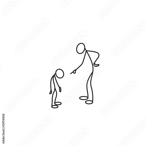 Stick figure Father scolding his son
