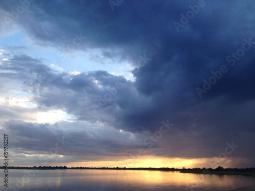 Dramatic sky above Volga river, Russia 