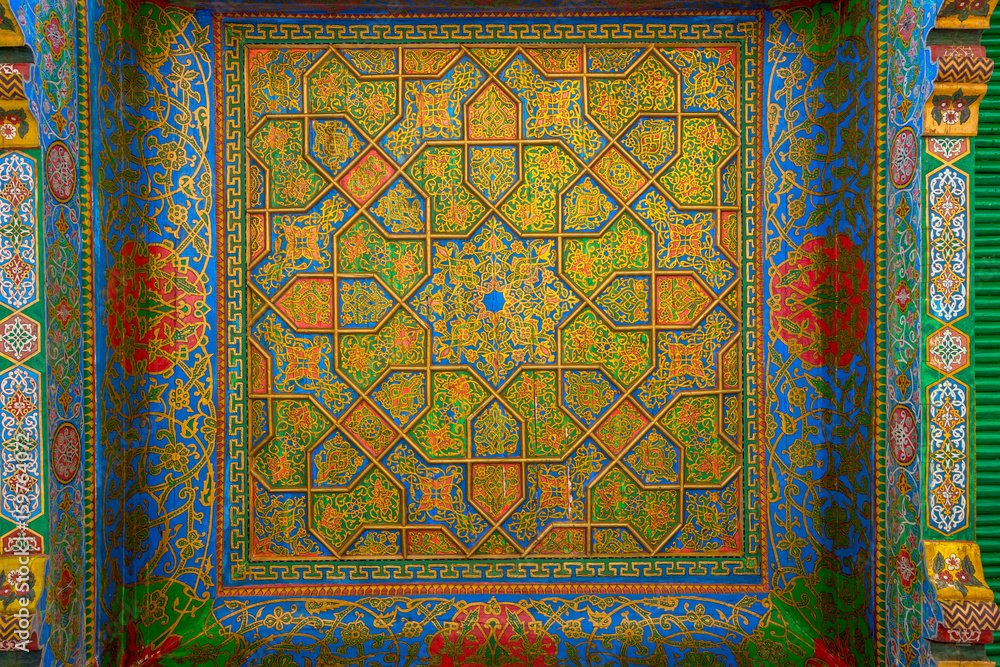 Colorful ceiling of Hazrat Khizr mosque, Samarkand