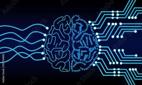 Artificial Intelligence Human Brain Processor Circuit. Cybernetic Brain. Machine Learning Technology Concept Illustration. photo