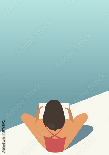 Girl reading by the pool. Vector Illustration