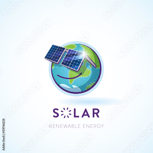 Vector illustration of a happy Earth character solar panels for sunglasses