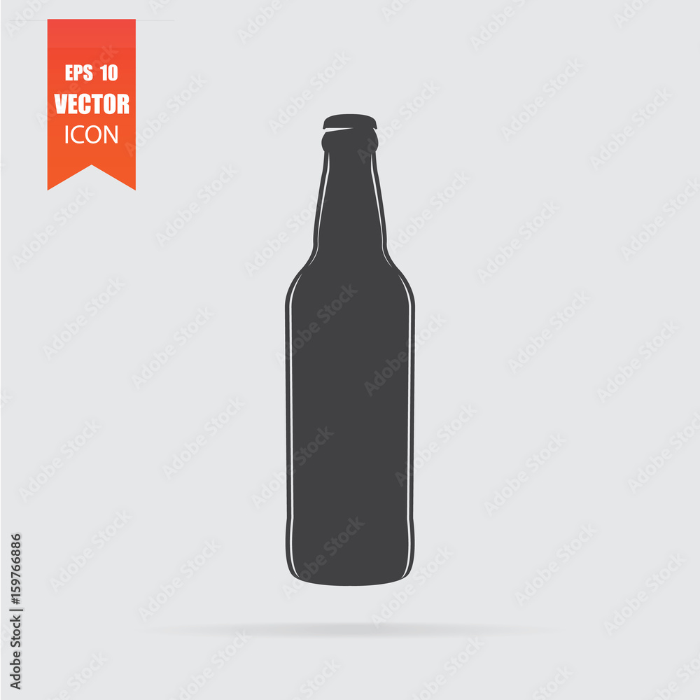Beer bottle icon in flat style isolated on grey background. Beer bottle icon in flat style isolated on grey background.