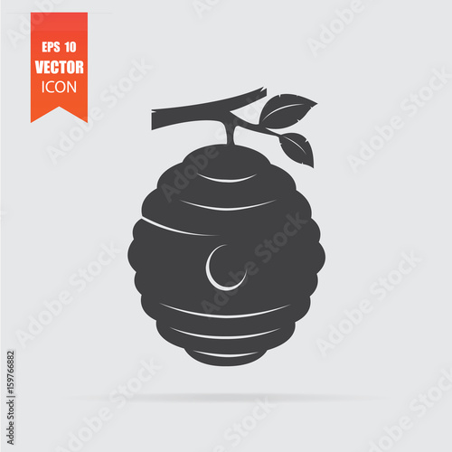 Beehive icon in flat style isolated on grey background.