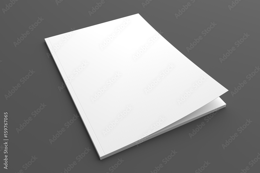 Blank brochure or magazine 3D illustration on grey for your design. Blank brochure or magazine 3D illustration on grey for your design.