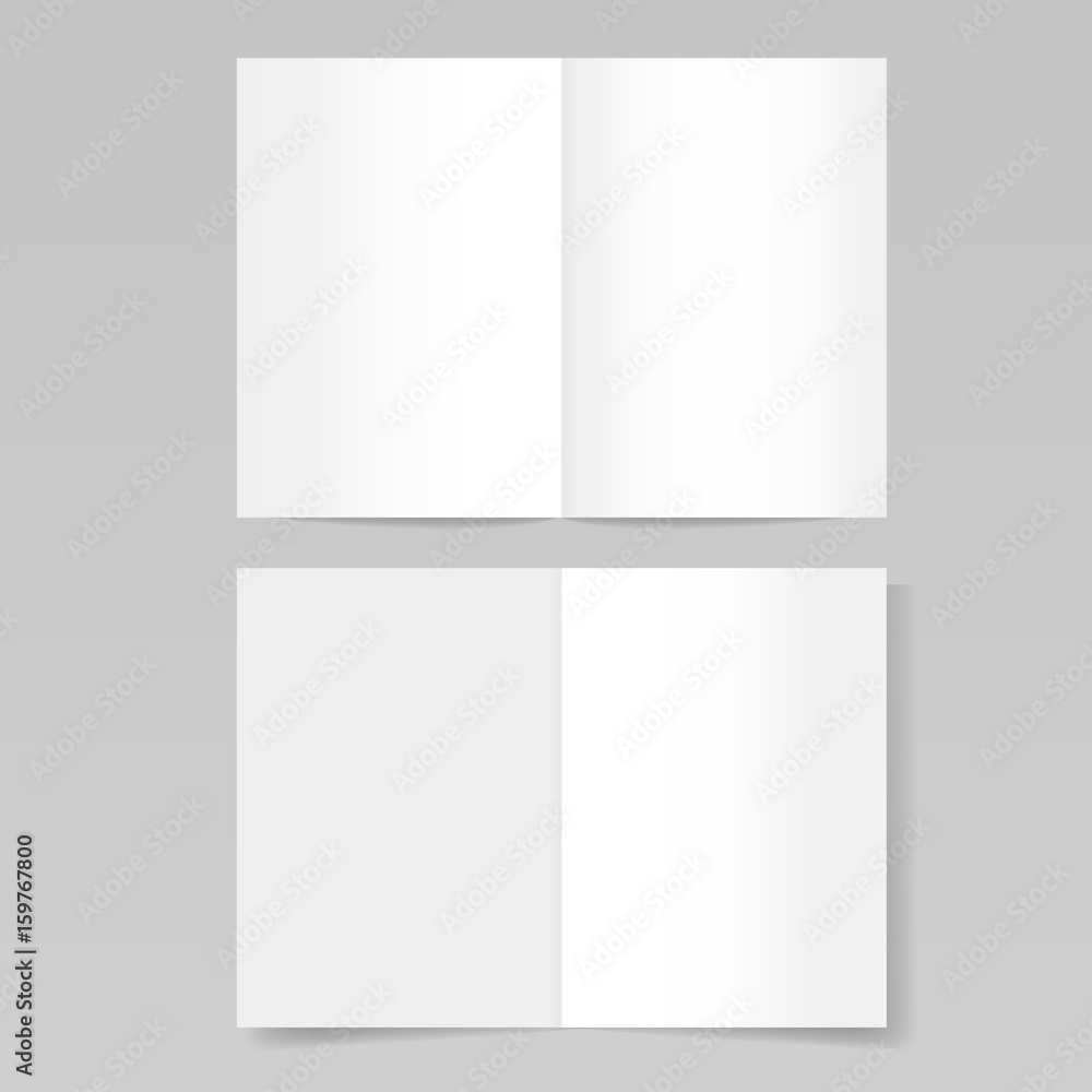 Horizontal orientation folded realistic blank sheets of paper mockup
