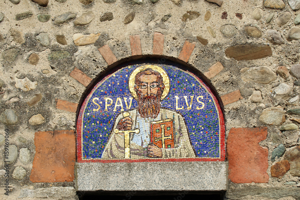 Mosaic on a romanesque church facade Mosaic on a romanesque church facade