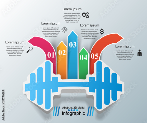 Barbell infographic with five origami paper