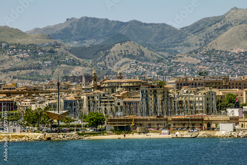 A view of the port and city of Palermo from the sea. Sicily