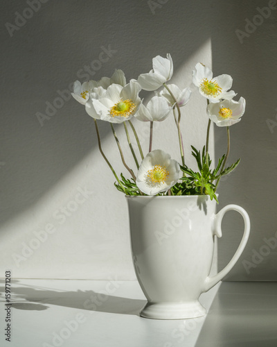 Fototapeta Naklejka Na Ścianę i Meble -  White anemones in cup