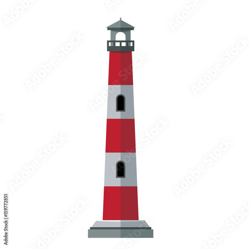 Vector cartoon flat and solid color lighthouses. Searchlight tower