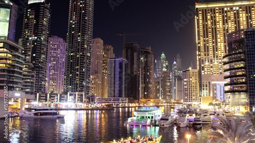 Dubai marina by night, high detailed timelapse video shot with a reflex camera