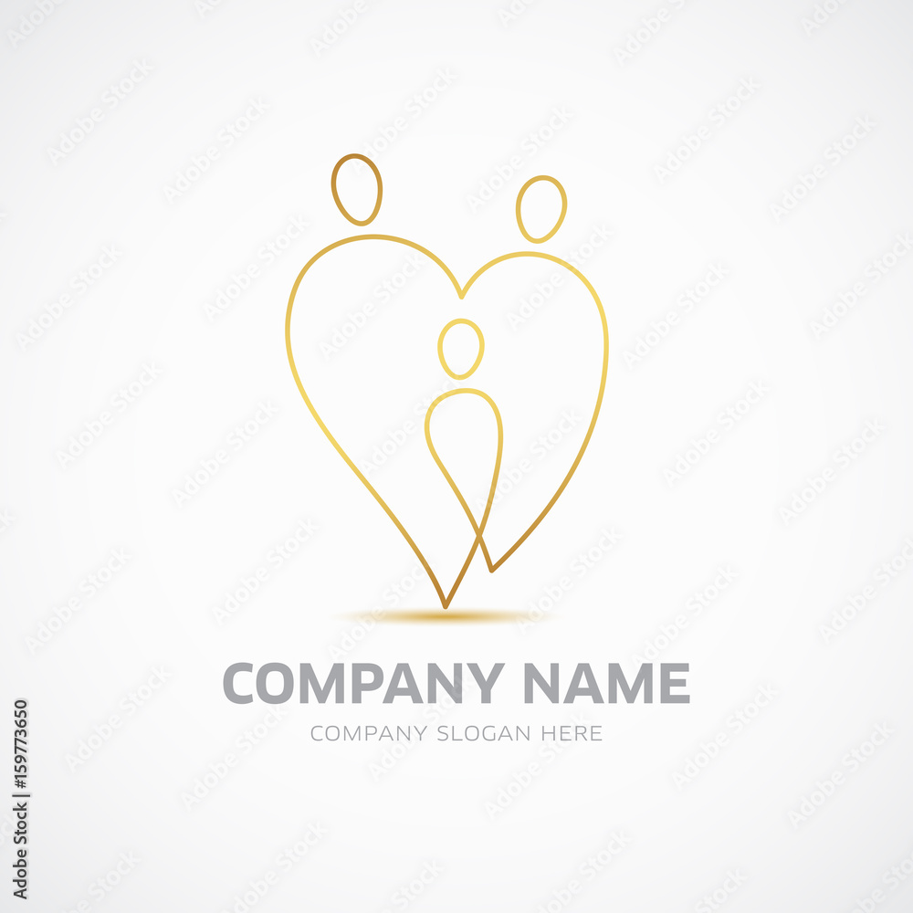 Line art figures representing parents and child in a single continuous line in a shape of a heart Line art figures representing parents and child in a single continuous line in a shape of a heart