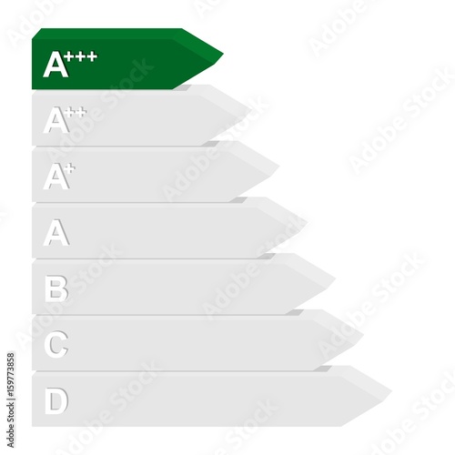 Energy class label from efficiency A plus green, to D from gray. 3D Color mark rating for electrical appliances and energy saving. Marking the highest energy class