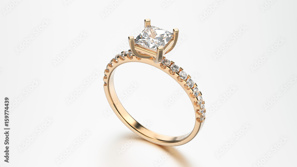 3D illustration rose gold ring with diamonds - obrazy, fototapety, plakaty 