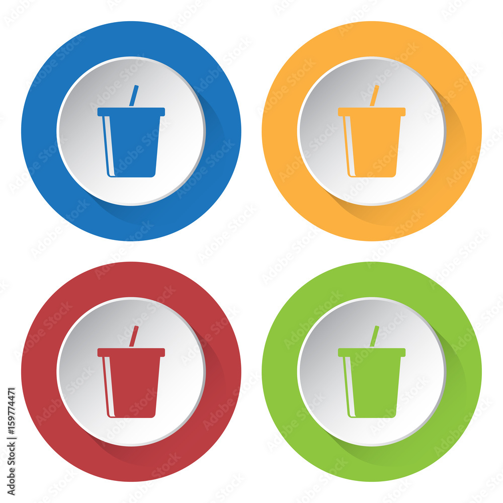 four round color icons, cold drink with straw four round color icons, cold drink with straw
