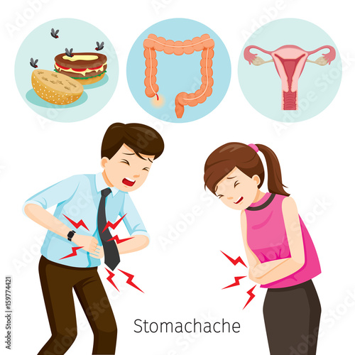 Man And Woman Stomachache, Stomach, Internal Organs, Body, Physical, Sickness, Anatomy, Health