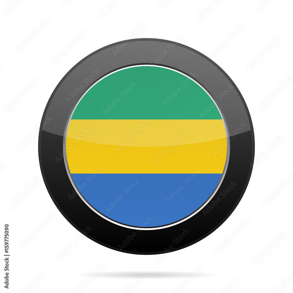 Flag of Gabon. Shiny black round button. Flag of Gabon. Shiny black round button.