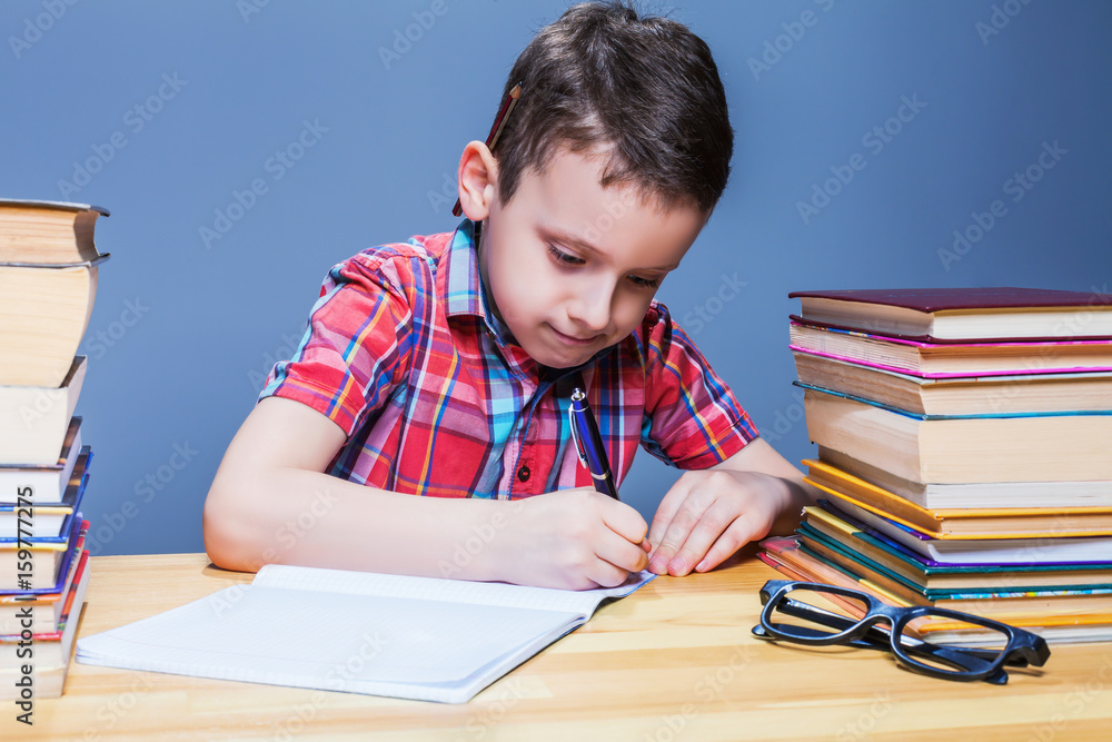 Schoolboy study at school, homework learning Schoolboy study at school, homework learning
