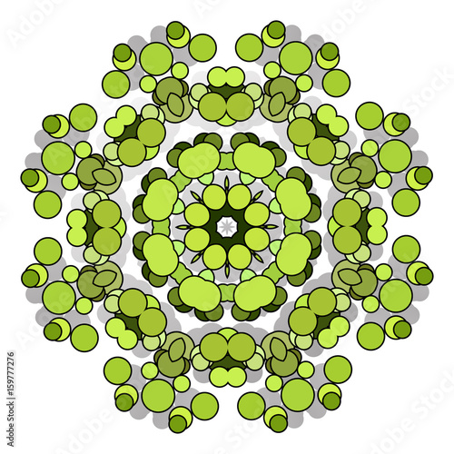 Funny hilarious, amusing pattern with bright circles. natural green background.