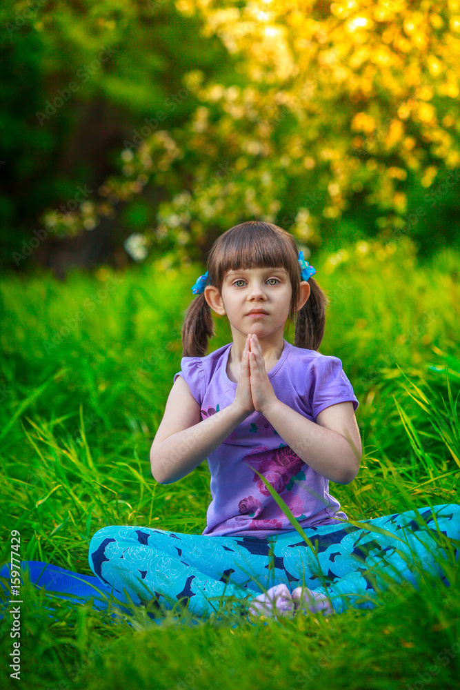 beautiful girl doing yoga outdoors On green grass beautiful girl doing yoga outdoors On green grass