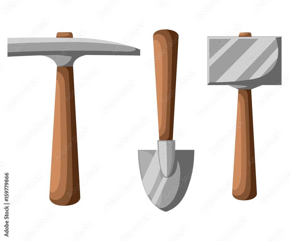 Pick shovel Mining tools, shovel and pickaxe vector illustration