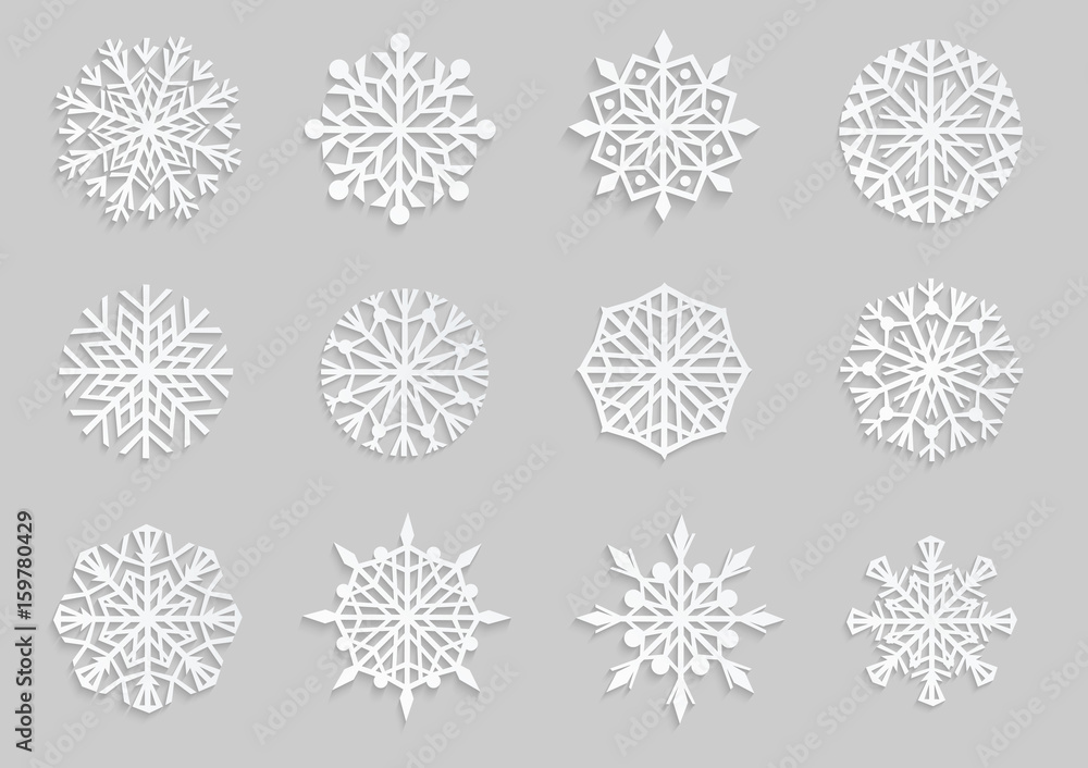  Snowflakes set. Background for winter and christmas theme. Vector illustration.  EPS10.