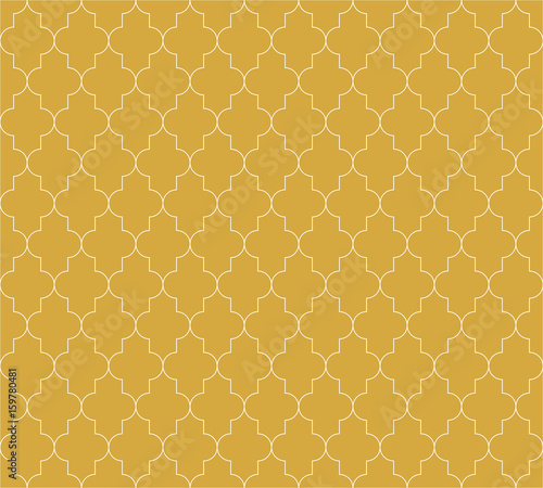 Moroccan islamic seamless pattern background in golden color. Vintage and retro abstract ornamental design. Simple flat vector illustration.