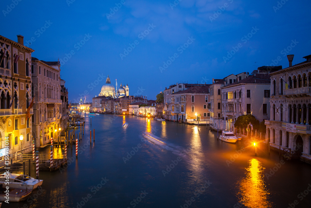 Panoramic view of famous Canal Grande from Rialto Bridge in Venice, Italy