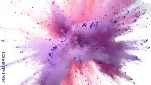 Colorful powder/particles fly after being exploded against white background. Shot with high speed camera, phantom flex 4K. Slow Motion. Included 2 different color versions. photo