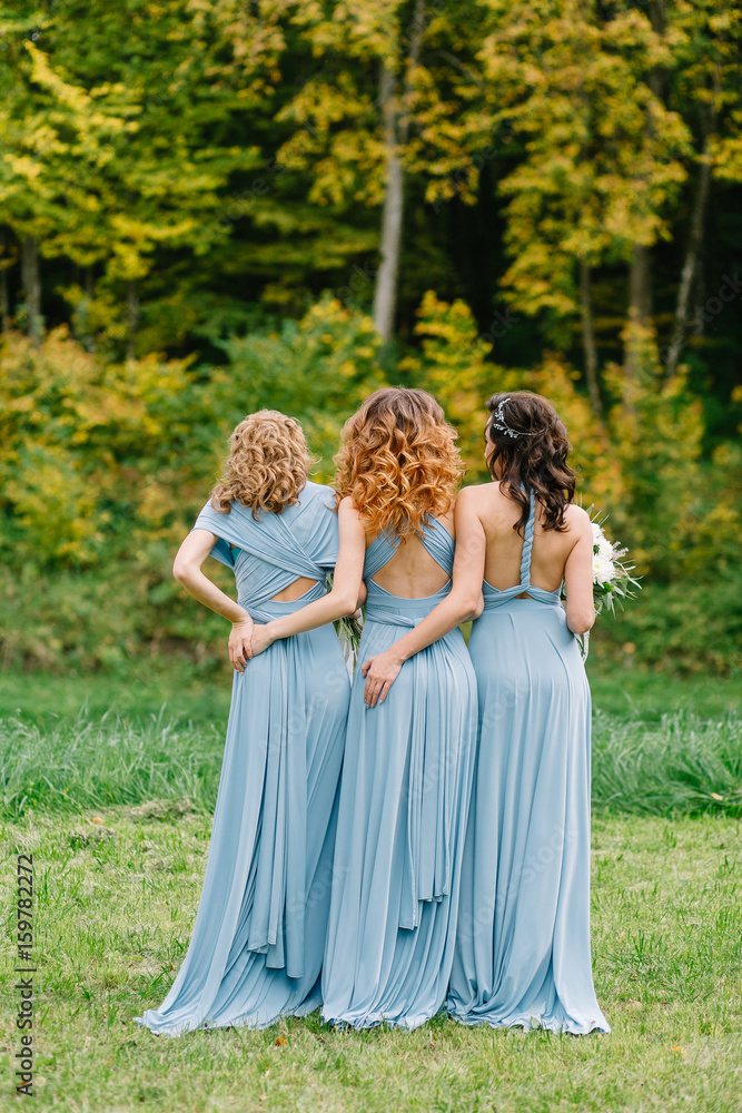 Beautiful bridesmaids at the wedding. Lovely dresses.