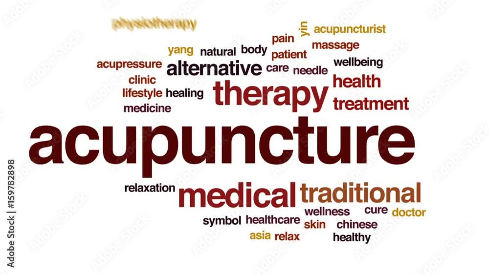 Acupuncture animated word cloud, text design animation. Acupuncture animated word cloud, text design animation.