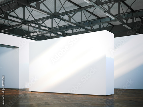 Blank white wall in modern museum. 3d rendering photo