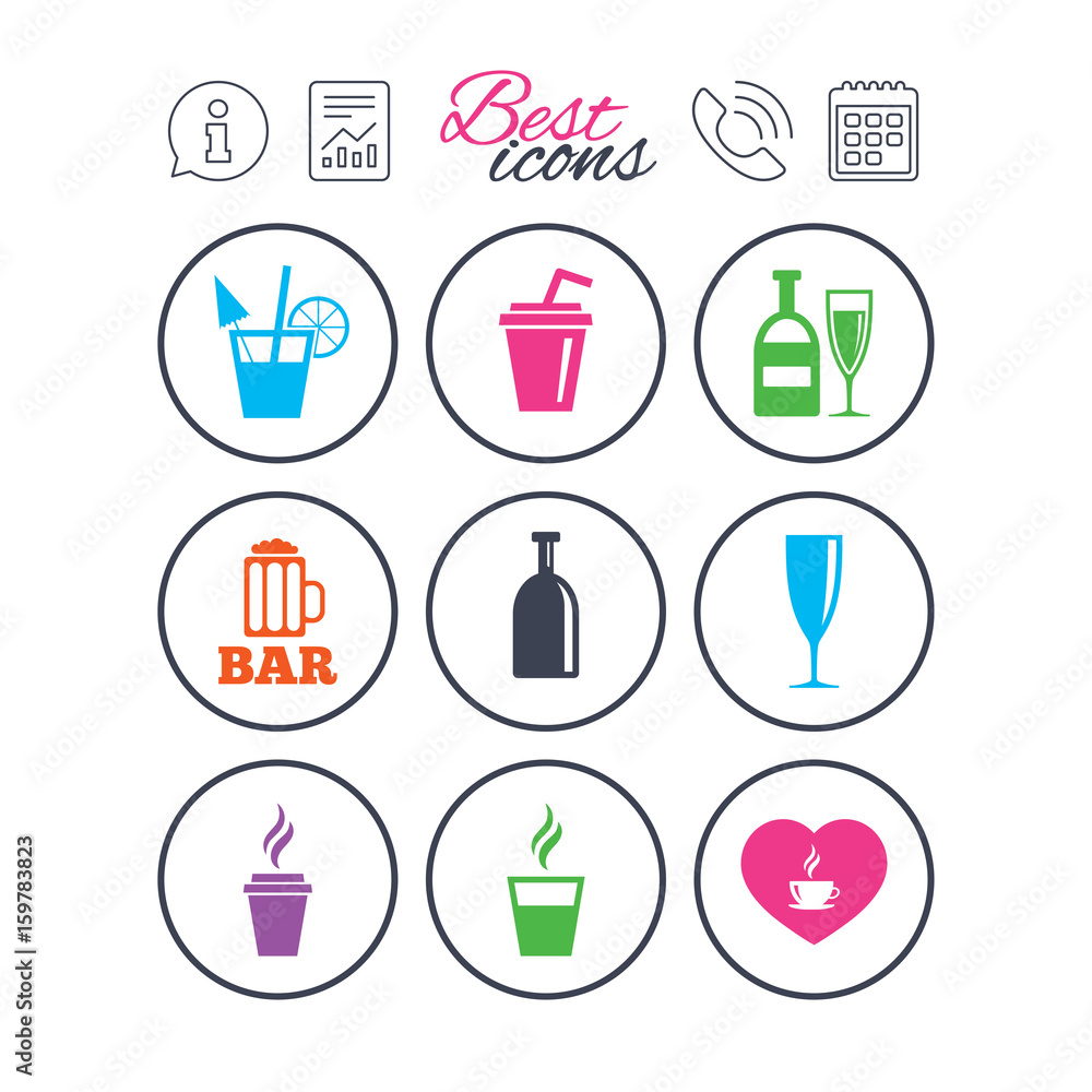 Beer, coffee and tea icons. Alcohol drinks. Beer, coffee and tea icons. Alcohol drinks.