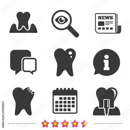 Dental care icons. Caries tooth and implant.