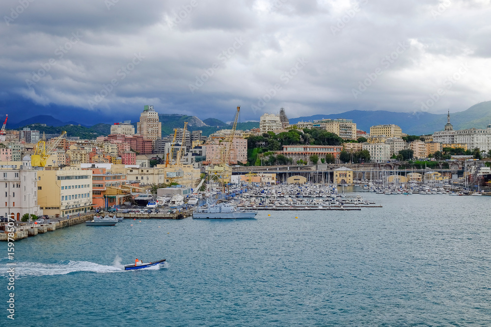 View on the port of Genoa, Italy.
