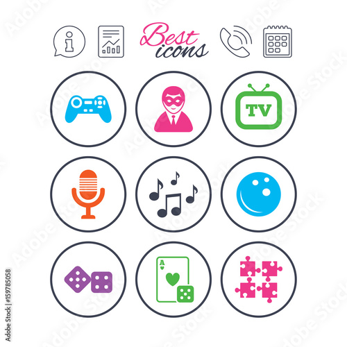 Entertainment icons. Game, bowling and puzzle.