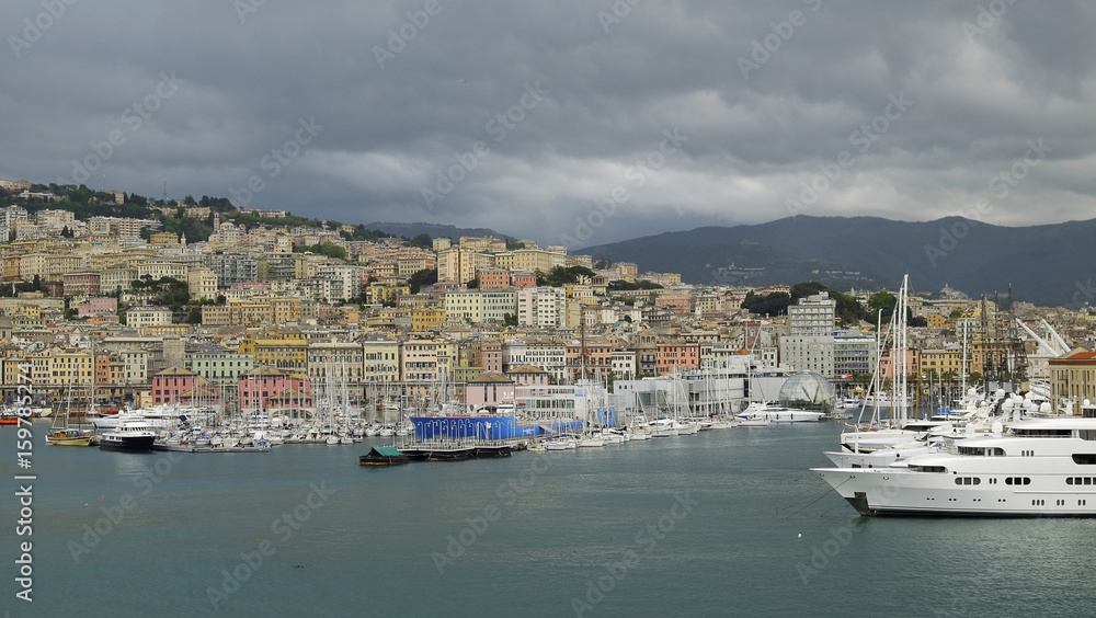 View on the port of Genoa, Italy.