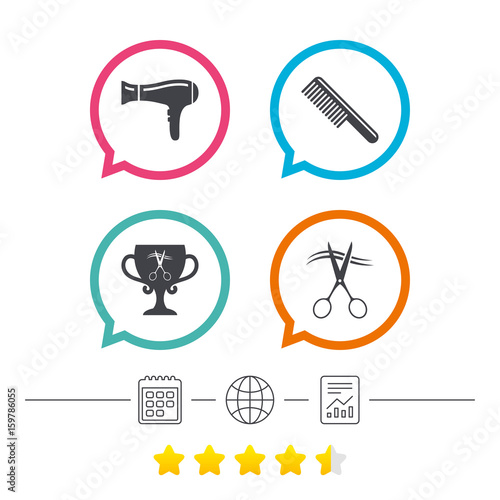 Hairdresser icons. Scissors cut hair symbol.