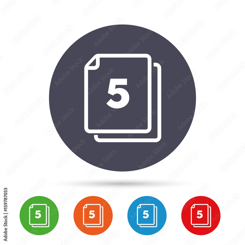 In pack 5 sheets sign icon. 5 papers symbol. In pack 5 sheets sign icon. 5 papers symbol.