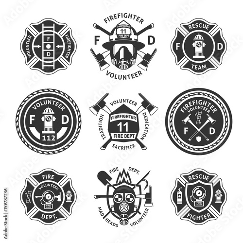 Vintage Monochrome Firefighting Labels Set